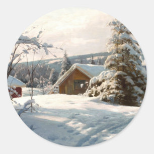 Sunlit winter landscape by Peder Mork Monsted Classic Round Sticker