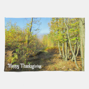 Sunlit Woods in Autumn - Personalised Thanksgiving Tea Towel
