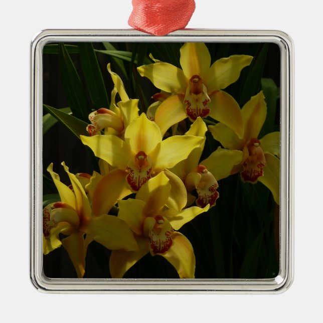 Sunlit Yellow Orchids Floral Metal Tree Decoration (Front)