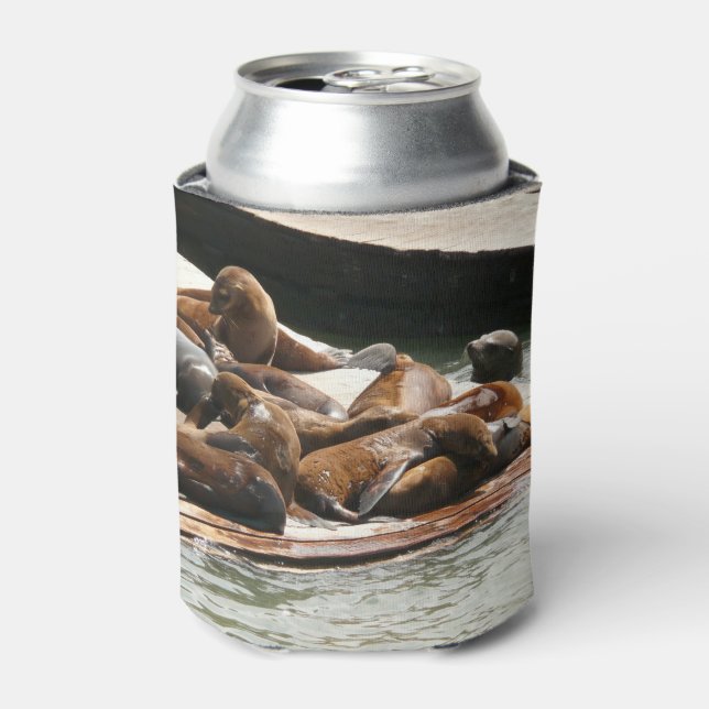 Sunning Sea Lions in San Francisco Can Cooler (Can Front)