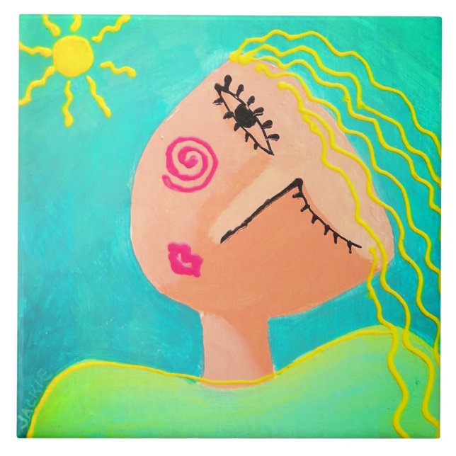 Sunny Abstract Portrait of a Woman Tile (Front)