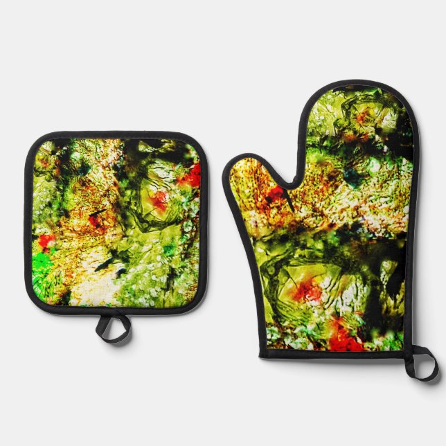 Sunny abstract pot holder and oven mitt,Yellow   Oven Mitt & Pot Holder Set (Front)