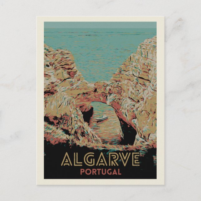 Sunny Algarve Coast View Illustration, Portugal Postcard (Front)