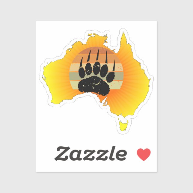 Sunny Australia Map Bear With Retro Sunset (Sheet)