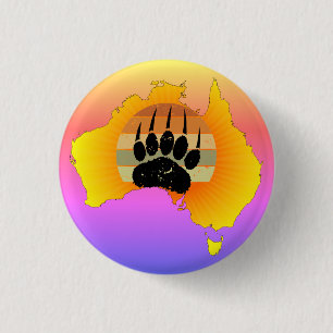 Sunny Australia Map Bear With Retro Sunset 3 Cm Round Badge