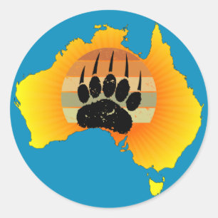 Sunny Australia Map Bear With Retro Sunset Classic Round Sticker