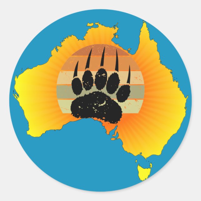 Sunny Australia Map Bear With Retro Sunset Classic Round Sticker (Front)