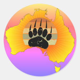 Sunny Australia Map Bear With Retro Sunset Classic Round Sticker