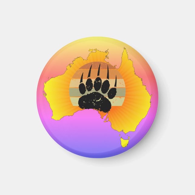 Sunny Australia Map Bear With Retro Sunset Magnet (Front)
