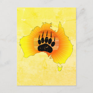 Sunny Australia Map Bear With Retro Sunset Postcard