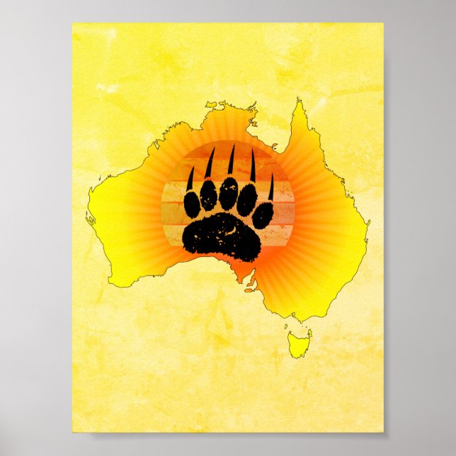 Sunny Australia Map Bear With Retro Sunset Poster (Front)