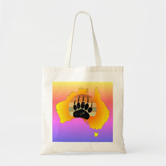 Sunny Australia Map Bear With Retro Sunset Tote Bag (Front)