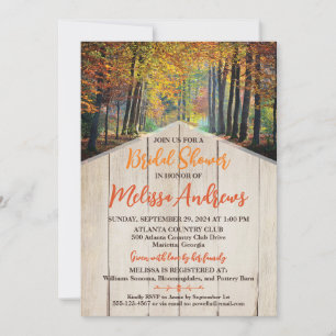 Sunny Autumn Forest, Woodgrain Bridal Shower Invitation