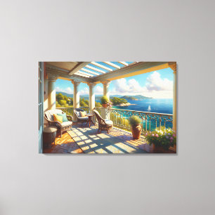 Sunny Balcony Overlooking the Sea Canvas Print