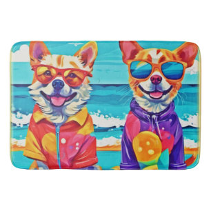 Sunny Beach Dogs: Colourful Painting Bath Mat