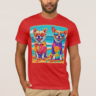 Sunny Beach Dogs: Colourful Painting T-Shirt