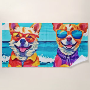Sunny Beach Dogs: Colourful Painting Towel