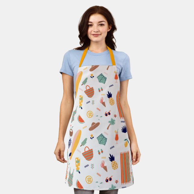 Sunny Beach Fun Pattern Apron (Worn)