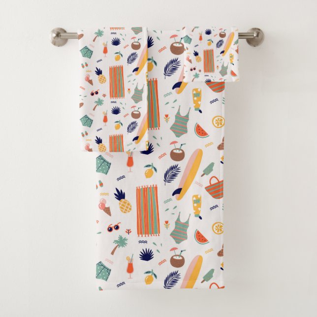 Sunny Beach Fun Pattern Bath Towel Set (Insitu)
