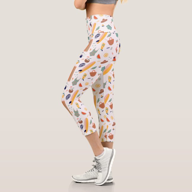 Sunny Beach Fun Pattern Capri Leggings (Left)