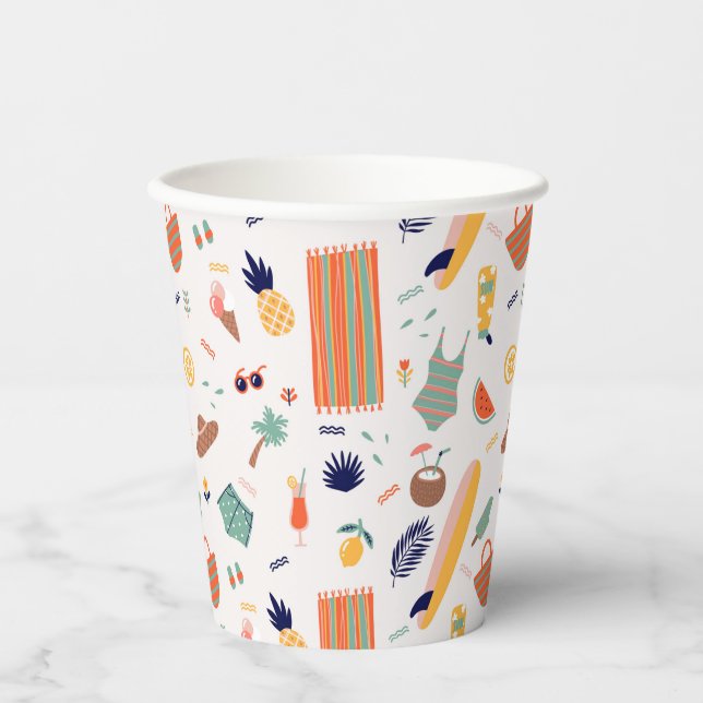 Sunny Beach Fun Pattern Paper Cups (Front)