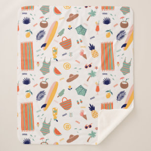 Sunny Beach Fun Pattern Sherpa Blanket