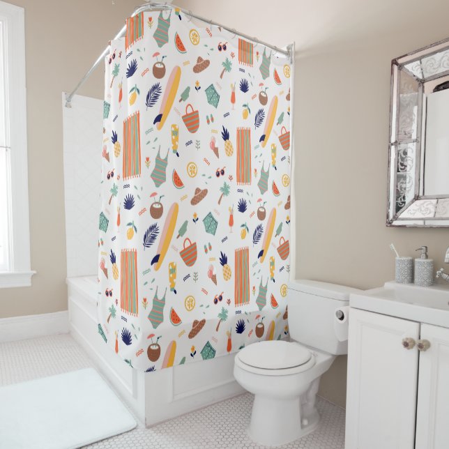 Sunny Beach Fun Pattern Shower Curtain (In Situ)
