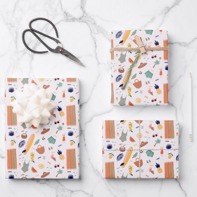 Sunny Beach Fun Pattern Wrapping Paper Sheet (Front)