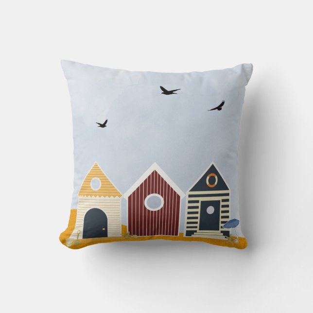 Sunny Beach Huts Summer Pillows (Front)