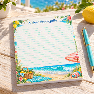 Sunny Beach Picnic Turquoise Waves and Lemons Notepad