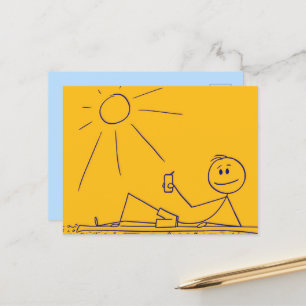 Sunny Beach Stick Figure Yellow Postcard