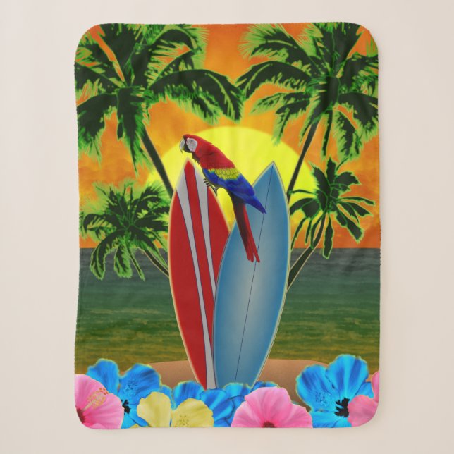 Sunny Beach Surfing Sherpa Blanket (Front)
