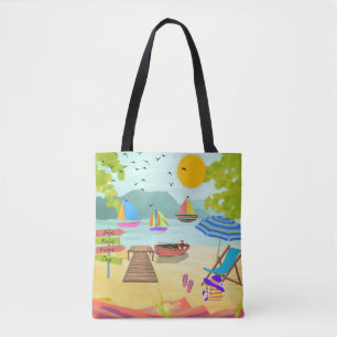 Sunny Beach Town Vacation Tourist Tote Bag
