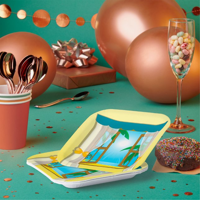 Sunny Beach View Through Open Window Paper Plate (Creator Uploaded)