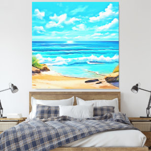 Sunny Beach Waves Design Canvas Print