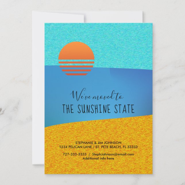 Sunny Beach We Moved South New Address Announcement (Front)