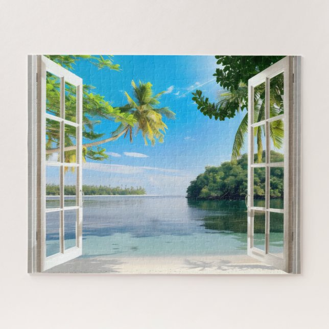 Sunny Beach Window View Jigsaw Puzzle (Horizontal)