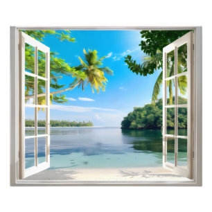 Sunny Beach Window View Photo Print
