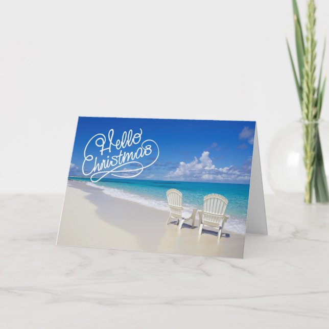 Sunny Beach With 2 Chairs Christmas Card (Front)