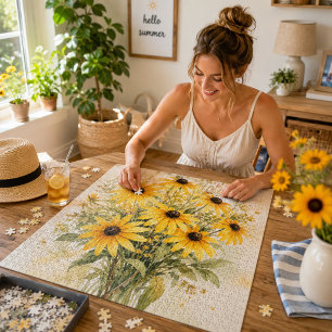 Sunny Black-Eyed Susan Watercolor Bouquet Jigsaw Puzzle
