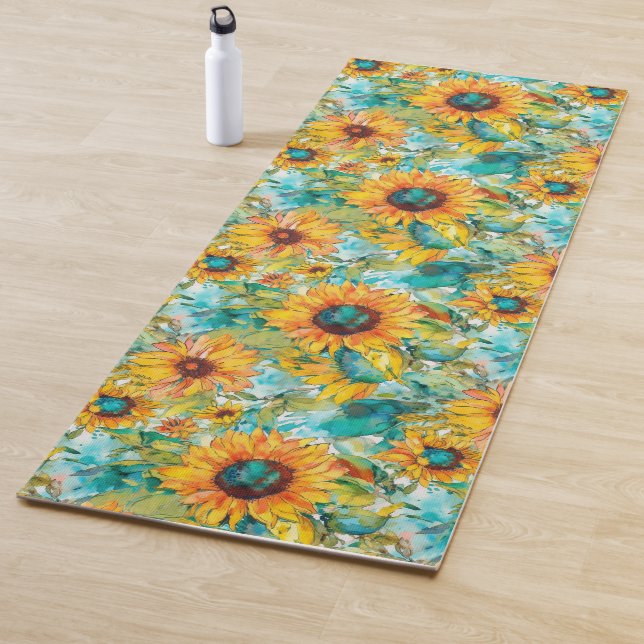 Sunny Blooms: Sunflower Floral Yoga Mat (In Situ)