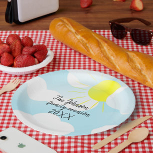 Sunny Blue Summer Sky with Clouds Family Reunion Paper Plate
