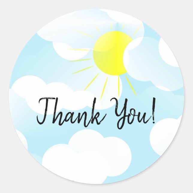 Sunny Blue Summer Sky with Clouds Thank You Classic Round Sticker (Front)