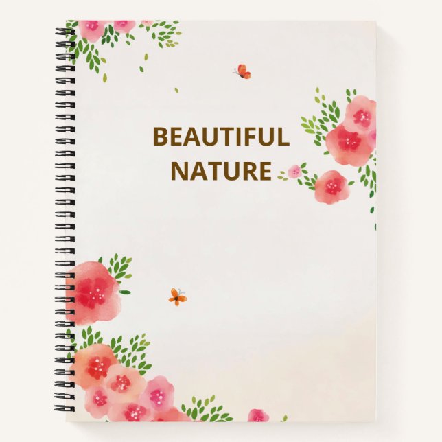 Sunny Blush Pink Flowers Butterfly Watercolor Notebook (Front)