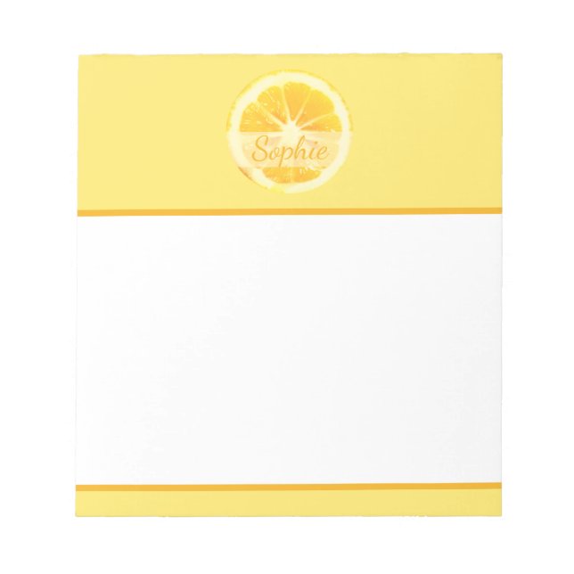 SUNNY BRIGHT FRESH YELLOW PERSONALIZED LEMON FRUIT NOTEPAD (Front)