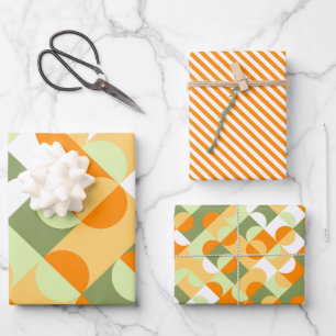Sunny Bright Green Orange Circles Art Pattern Gift Wrapping Paper Sheet