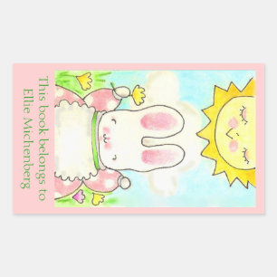 Sunny bunny bookplate rectangular sticker