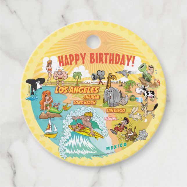 Sunny California Happy Birthday Favour Tag (Front)