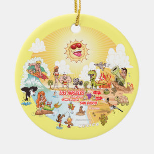 Sunny California Round Ceramic Ornament