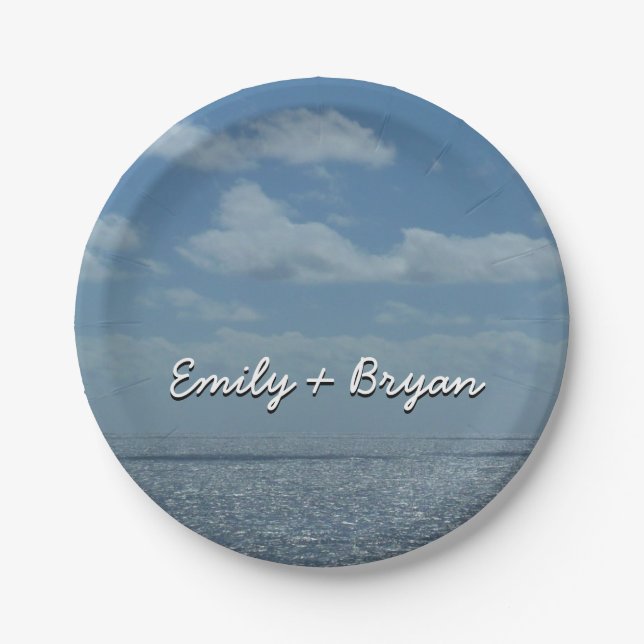 Sunny Caribbean Sea Blue Ocean Paper Plate (Front)